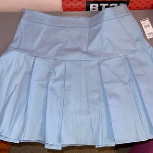 blue pleated mini skirt